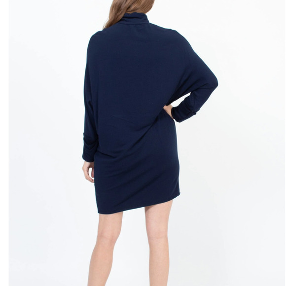 MAJESTIC FILATURES Deluxe Teeshirt French Touch Turtleneck Dress Navy Blue 3T16 - Picture 2 of 6